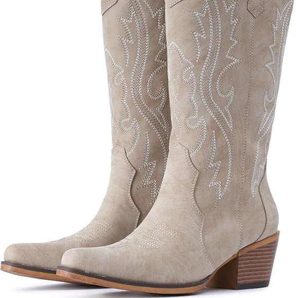 Cowboy Boots For Women Western Cowgirl Boots with Chunky Heel Mid Calf Snip Toe - Picture 2 of 11